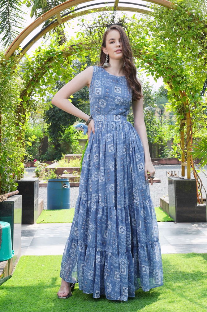 Glamours By Chansi Trendz CT 16 Multilayer Georgette Printed Gown Suppliers In India